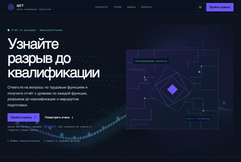 Первый экран концепции «Редакция»: фиолетовый акцент, крупная типографика